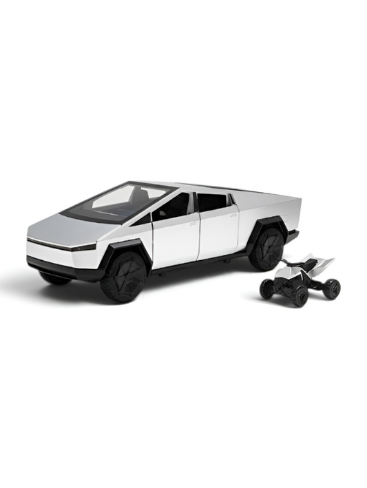 Tesla Cybertruck Style Alloy Model Car 1:28 Scale – Silver Diecast Metal Collectible with Opening Doors TV6170
