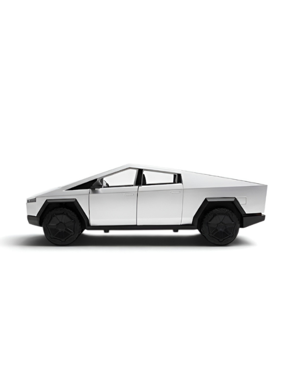 Tesla Cybertruck Style Alloy Model Car 1:28 Scale – Silver Diecast Metal Collectible with Opening Doors TV6170