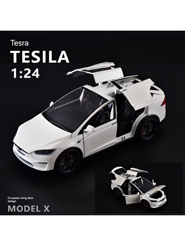 Tesla Model X 1:24 Scale Diecast Metal Car | Pull Back Action | Sound & Light | Opening Doors | Collectible Model Car Kids & Adults TV6171