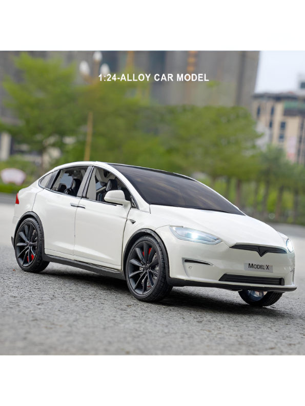 Tesla Model X 1:24 Scale Diecast Metal Car | Pull Back Action | Sound & Light | Opening Doors | Collectible Model Car Kids & Adults TV6171