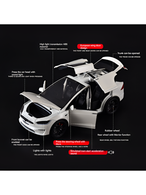 Tesla Model X 1:24 Scale Diecast Metal Car | Pull Back Action | Sound & Light | Opening Doors | Collectible Model Car Kids & Adults TV6171