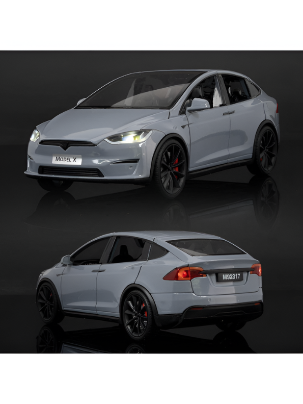 Tesla Model X 1:24 Scale Diecast Metal Car | Pull Back Action | Sound & Light | Opening Doors | Collectible Model Car Kids & Adults TV6171