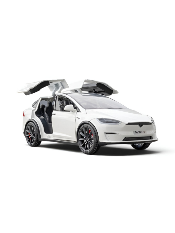 Tesla Model X 1:24 Scale Diecast Metal Car | Pull Back Action | Sound & Light | Opening Doors | Collectible Model Car Kids & Adults TV6171