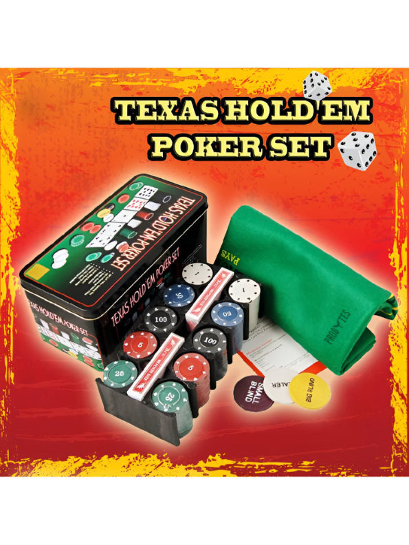 Texas Hold'em Poker Set in Portable Tin Box – Perfect Professional Casino Game Night Kit for Adults TV5421