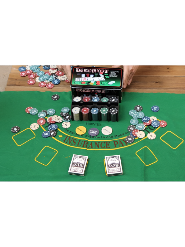 Texas Hold'em Poker Set in Portable Tin Box – Perfect Professional Casino Game Night Kit for Adults TV5421