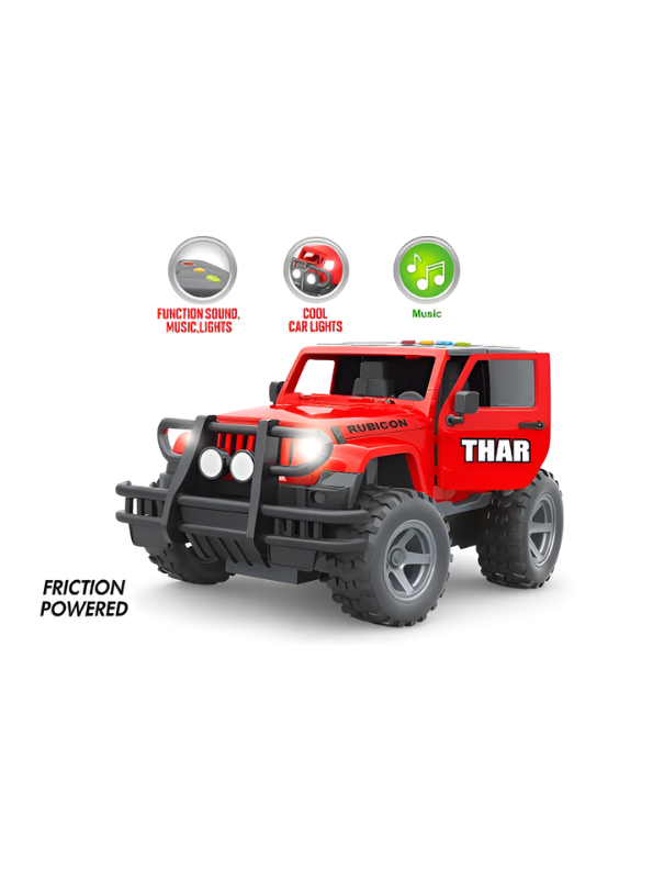 Thar Friction Powered Toy Car for Kids with LED Lights, Music & Sound Effects | 4x4 Off-Road Rubicon Style SUV Diecast Model Toy Vehicle for Boys and Toddlers TV5287