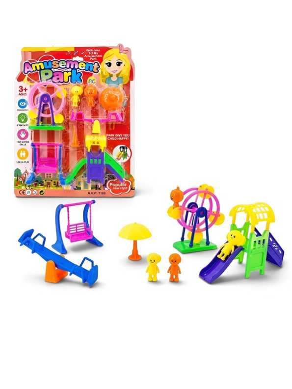 Theme Park Playground Toy Set – Includes Mini Ferris Wheel, Slide, Swing, Umbrella & Character Figures for Creative Role Play LMI14098