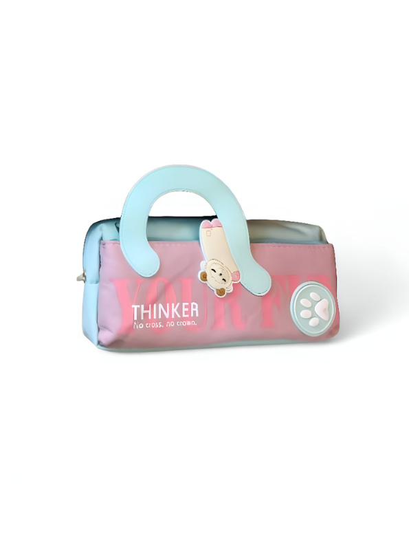 Thinker Pencil Pouch & Stationery Case | Cute Cartoon Bear Art Supply Bag with Handle | Portable Pen Organizer Gift for Students NOVGBT-50049.