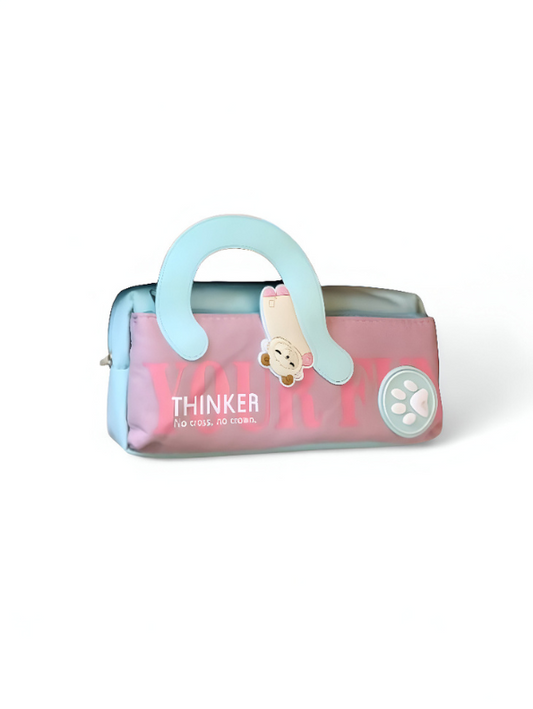 Thinker Pencil Pouch & Stationery Case | Cute Cartoon Bear Art Supply Bag with Handle | Portable Pen Organizer Gift for Students NOVGBT-50049.