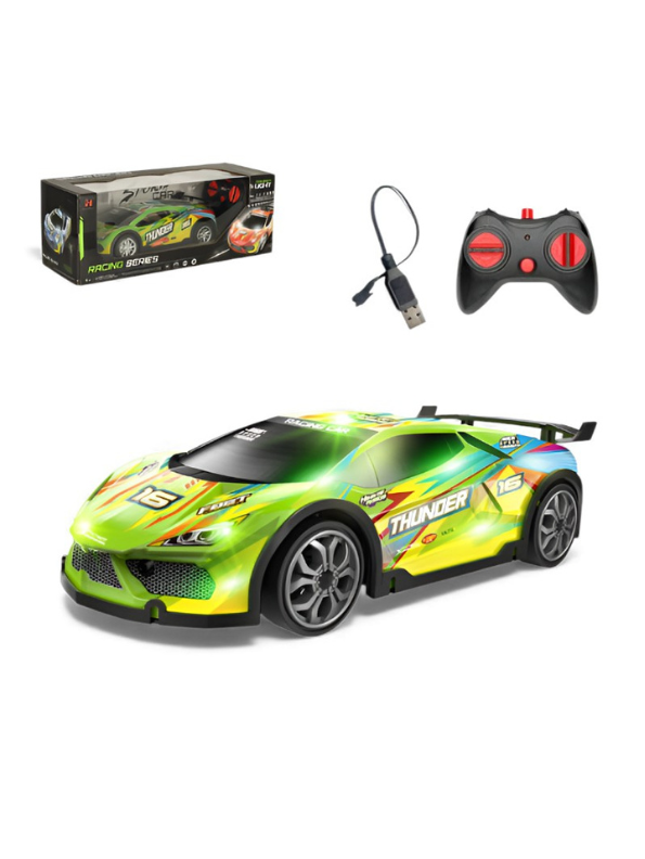 Thunder RC Race Car - High-Speed Remote Control Track Car for Kids & Adults with LED Lights Green LMI15070.