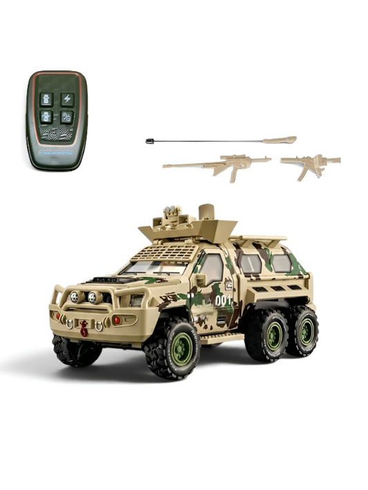 Tiger Alloy RC Armored Vehicle: 1/24 Military 6x6 Off-Road Truck with Removable Machine Gun, Simulation Sound & Lighting, and Functional Hood/Doors TV5619