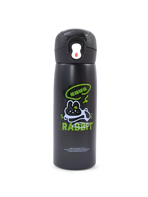 Black - TinyHydro – Cartoon Print Bottle 450ml Stainless Steel, Push Button with Lock, Smart Temp Display NOV7250.