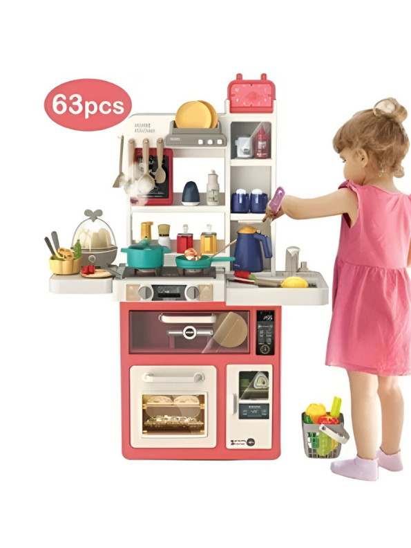 TinyTaste Kitchen Set – 63-Piece Kids Play Kitchen with Oven, Stove, Sink & Realistic Cooking Accessories | Pretend Play Toy Kitchen for Toddlers & Kids NX15228.