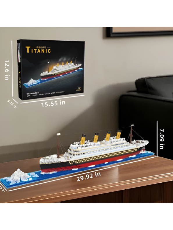 Titanic Cruise Ship Micro Building Blocks Set with Iceberg Base – 3D Mini Bricks Model Kit, Collectible Display Toy & Educational Gift for Adults and Teens TV7197