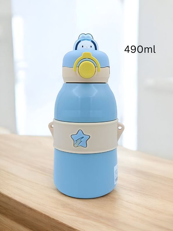 Blue - Toto Kids Water Bottle 490ml – Cute Bunny Lid with Star Design | Leakproof & BPA-Free for School & Travel NOV3555.