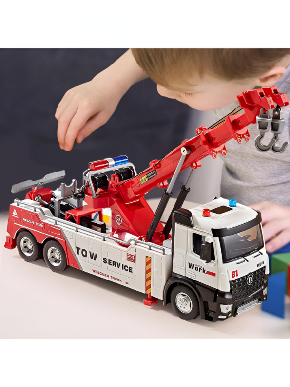 Tow Service Truck Die-Cast Model 1:24 Scale For Kids - Durable & Realistic Play Red LMI15705.