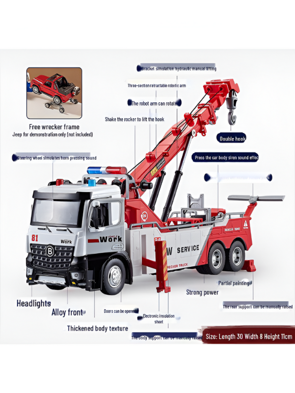 Tow Service Truck Die-Cast Model 1:24 Scale For Kids - Durable & Realistic Play Red LMI15705.