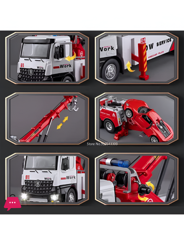 Tow Service Truck Die-Cast Model 1:24 Scale For Kids - Durable & Realistic Play Red LMI15705.