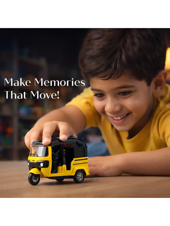 Toy Auto Rickshaw Pack of 3 – Pull-Back Action, Lights & Sounds Multi-Color Tuk-Tuk Set LMI15841