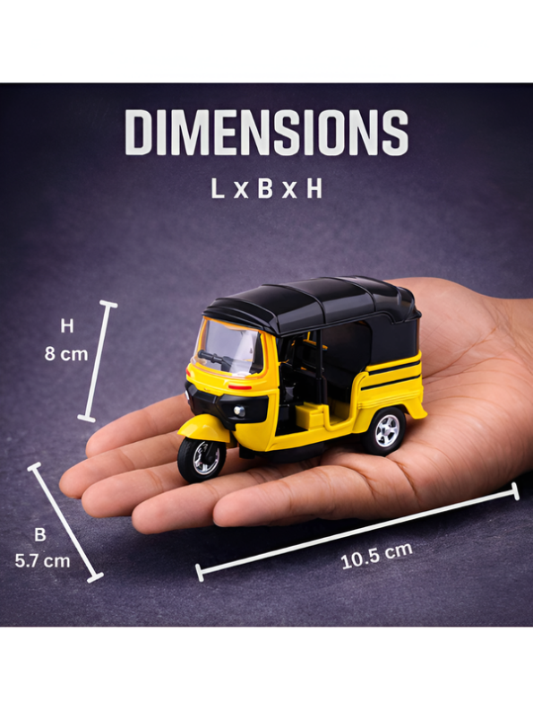 Toy Auto Rickshaw Pack of 3 – Pull-Back Action, Lights & Sounds Multi-Color Tuk-Tuk Set LMI15841