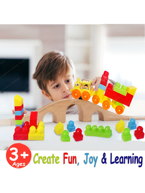 Toy Train Building Blocks Set – Colorful Interlocking Educational Construction Bricks with Wheeled Engine & Zipper Bag for Toddlers Ages 3+ LMI16699