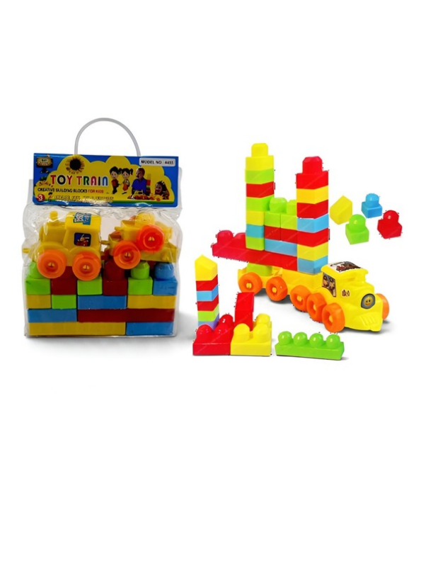Toy Train Building Blocks Set – Colorful Interlocking Educational Construction Bricks with Wheeled Engine & Zipper Bag for Toddlers Ages 3+ LMI16699