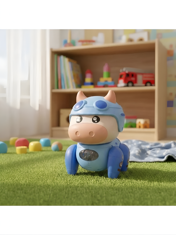 Interactive Musical Walking Cow Toy for Toddlers – Blue Electronic Dancing Baby Cow with LED Lights and Sound | Educational Robotic Animal Toy for Boys and Girls (Ages 3+) TV4667