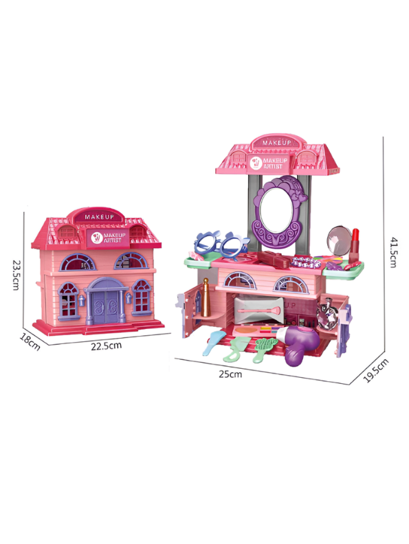 2-in-1 DIY Makeup Vanity & Dollhouse Playset for Kids – 31-Piece Pretend Beauty Station TV6025