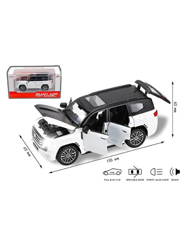 Toyota Land Cruiser Model Car – 1:32 Scale  Diecast Premium Alloy Pull-Back Toy with Lights & Sound for Kids & Collectors TV2474