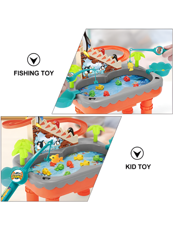 2-in-1 Interactive Penguin Paradise Water Table & Electric Fishing Game for Kids – Montessori Educational Toy with Music, Magnetic Fishing Rods & Automatic Penguin Slide for Toddlers TV1754