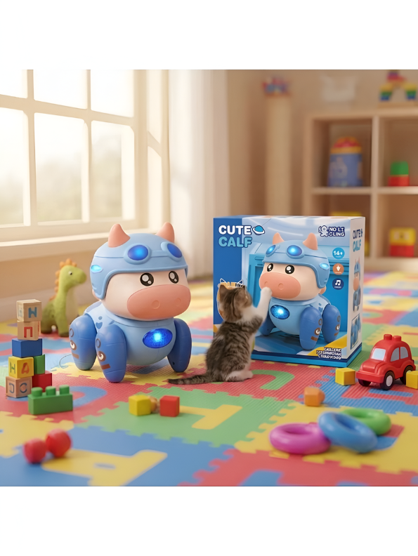 Interactive Musical Walking Cow Toy for Toddlers – Blue Electronic Dancing Baby Cow with LED Lights and Sound | Educational Robotic Animal Toy for Boys and Girls (Ages 3+) TV4667