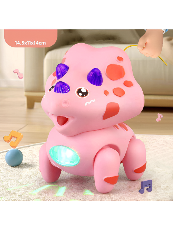 Electric Walking Triceratops Toy for Babies – Pink Musical Crawling Dinosaur with LED Lights, Pull String Action, Early Educational Sensory Toy for Infants and Toddlers TV4682