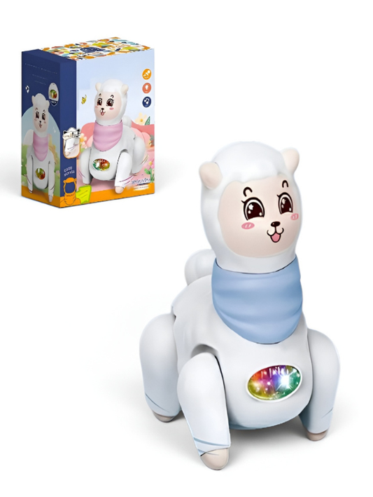 Electronic Walking Alpaca Toy for Kids – Interactive Robot Llama with LED Lights, Music, and Movable Limbs – Cute Kawaii Animal Figurine with Soft Fabric Scarf TV6256