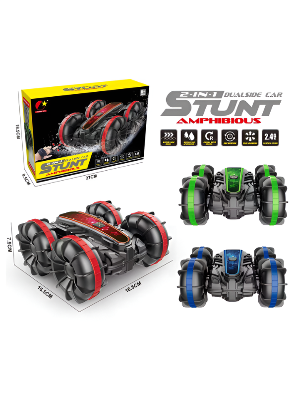 2-in-1 Amphibious RC Stunt Car with Gesture Control – Red All-Terrain Remote Control Vehicle for Land & Water Adventures TV2584