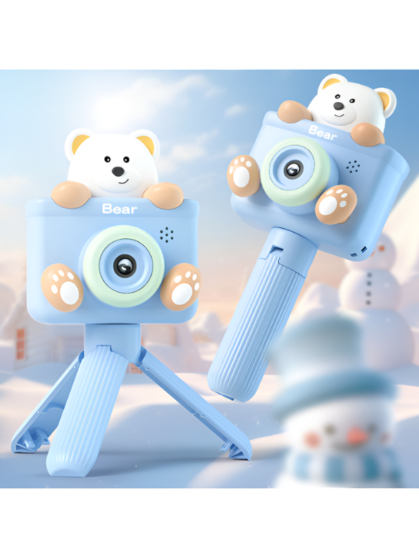 Portable Kids Bear Digital Camera with Tripod – HD Educational Toy Camera for Toddlers & Children, Easy USB Charging, Perfect Holiday Birthday Gift TV3859