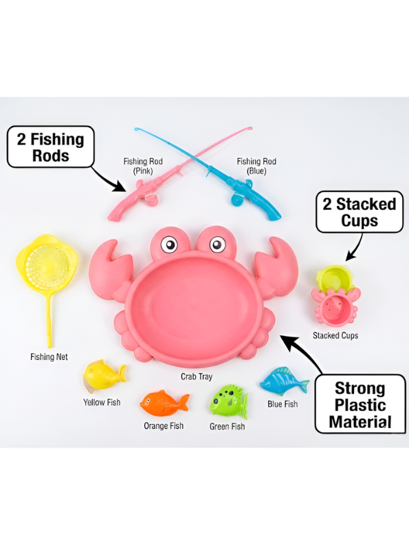 Magnetic Fishing Toy Game Set for Kids – Pink 11-Piece Toddler Bath & Pool Play Set with 8 Large Floating Fish, Crab Pond, Extendable Fishing Pole & Net – Educational Water Sensory Learning Toy for Boys and Girls MD2819