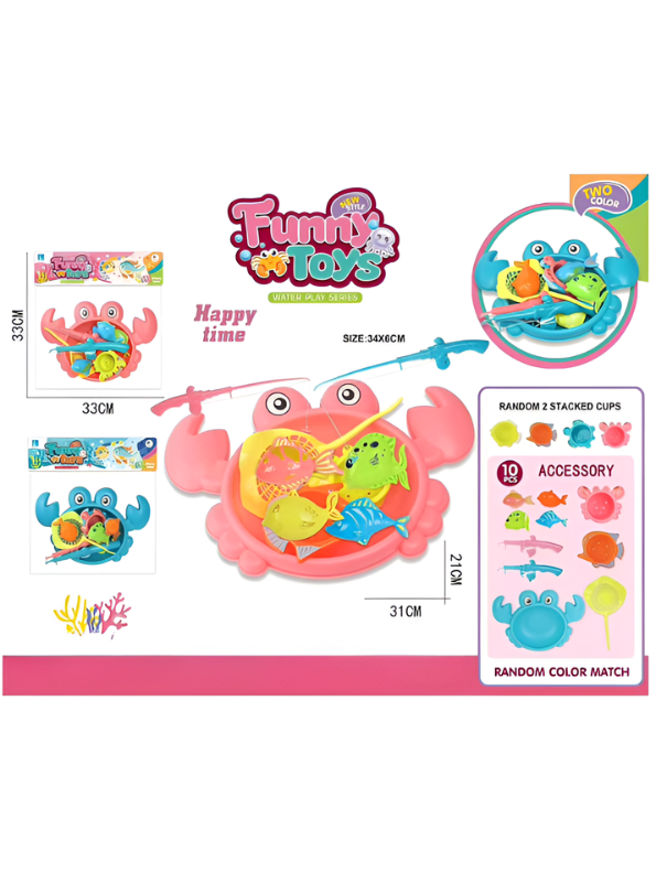 Magnetic Fishing Toy Game Set for Kids – Pink 11-Piece Toddler Bath & Pool Play Set with 8 Large Floating Fish, Crab Pond, Extendable Fishing Pole & Net – Educational Water Sensory Learning Toy for Boys and Girls MD2819