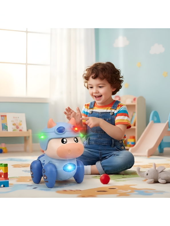 Interactive Musical Walking Cow Toy for Toddlers – Blue Electronic Dancing Baby Cow with LED Lights and Sound | Educational Robotic Animal Toy for Boys and Girls (Ages 3+) TV4667