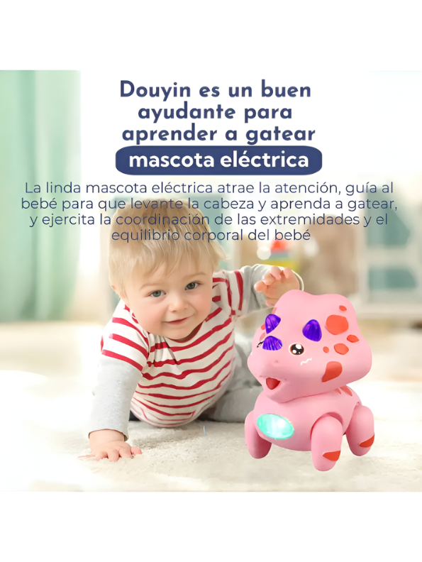 Electric Walking Triceratops Toy for Babies – Pink Musical Crawling Dinosaur with LED Lights, Pull String Action, Early Educational Sensory Toy for Infants and Toddlers TV4682