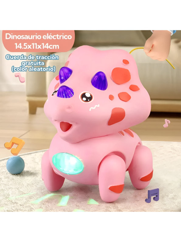 Electric Walking Triceratops Toy for Babies – Pink Musical Crawling Dinosaur with LED Lights, Pull String Action, Early Educational Sensory Toy for Infants and Toddlers TV4682