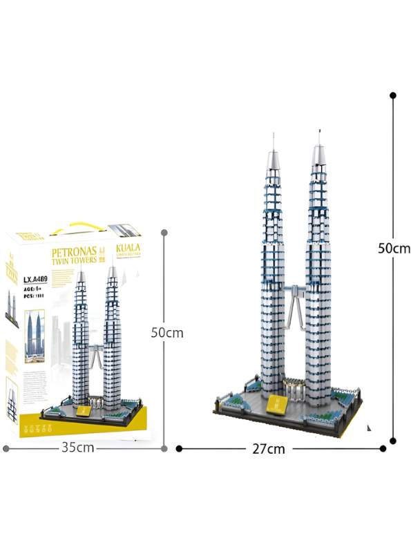 Petronas Twin Towers Architecture Building Block Set (1181 Pieces) – Kuala Lumpur Landmark 3D Model Kit for Adults & Kids, Detailed DIY Skyline Display Construction Toy MD2534