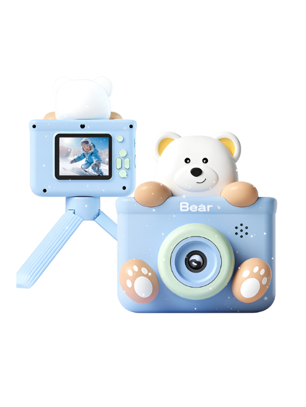 Portable Kids Bear Digital Camera with Tripod – HD Educational Toy Camera for Toddlers & Children, Easy USB Charging, Perfect Holiday Birthday Gift TV3859