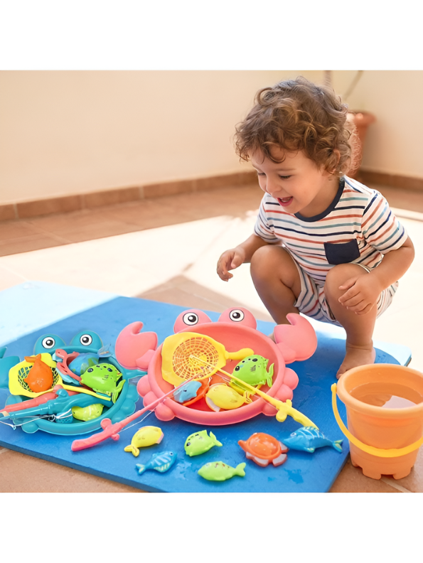 Magnetic Fishing Toy Game Set for Kids – Pink 11-Piece Toddler Bath & Pool Play Set with 8 Large Floating Fish, Crab Pond, Extendable Fishing Pole & Net – Educational Water Sensory Learning Toy for Boys and Girls MD2819