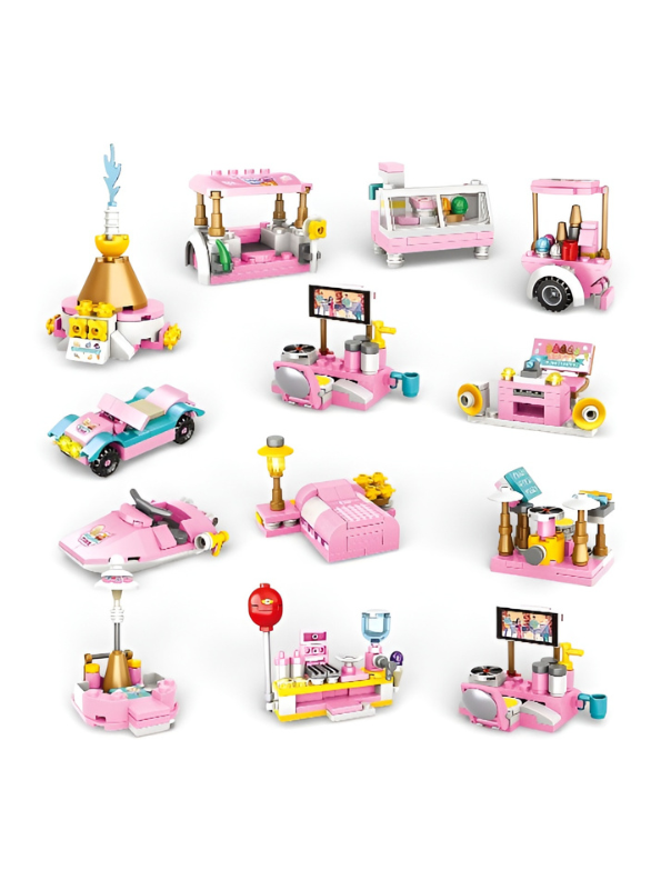Pink Ice Cream Truck Building Blocks Set – 623+ Piece 3-in-1 City Food Van Construction Toy for Girls, Creative Educational Pretend Play Gift for Kids Ages 6+ MD2531