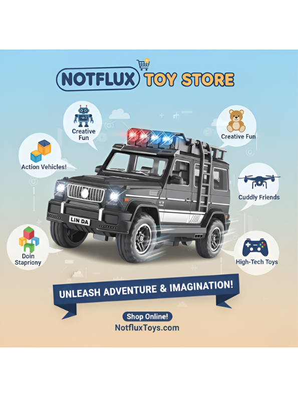 G-Wagon Toy SUV with Police Lights & Sound – Premium Black Off-Road Metal Alloy Pull-Back Car with Opening Doors – Realistic Model Vehicle for Kids, Boys & Collectors MD2457