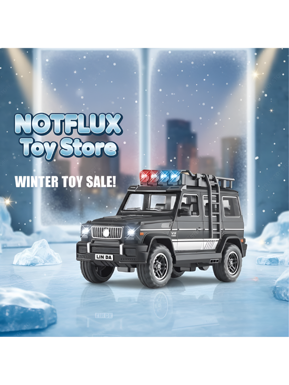G-Wagon Toy SUV with Police Lights & Sound – Premium Black Off-Road Metal Alloy Pull-Back Car with Opening Doors – Realistic Model Vehicle for Kids, Boys & Collectors MD2457