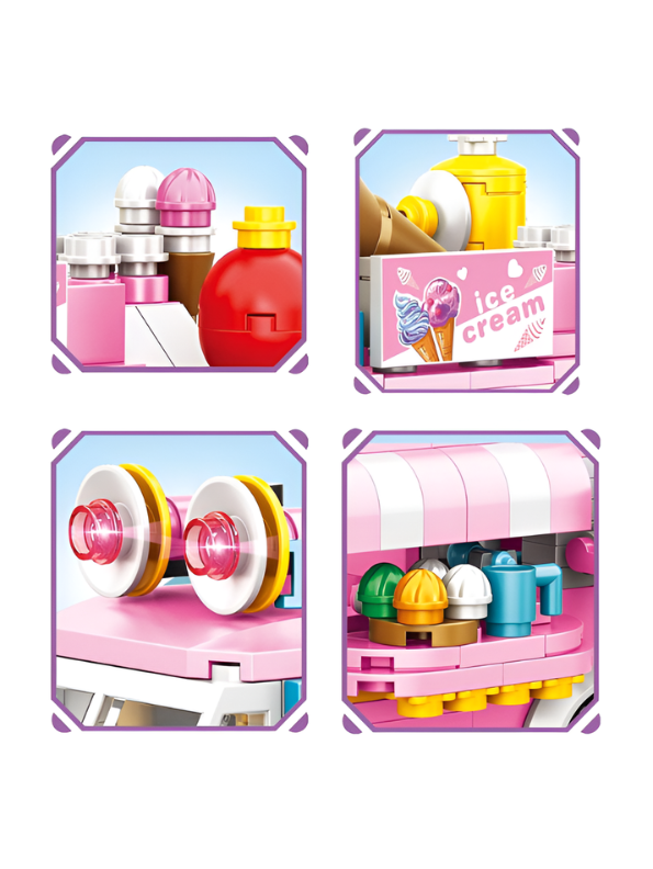 Pink Ice Cream Truck Building Blocks Set – 623+ Piece 3-in-1 City Food Van Construction Toy for Girls, Creative Educational Pretend Play Gift for Kids Ages 6+ MD2531
