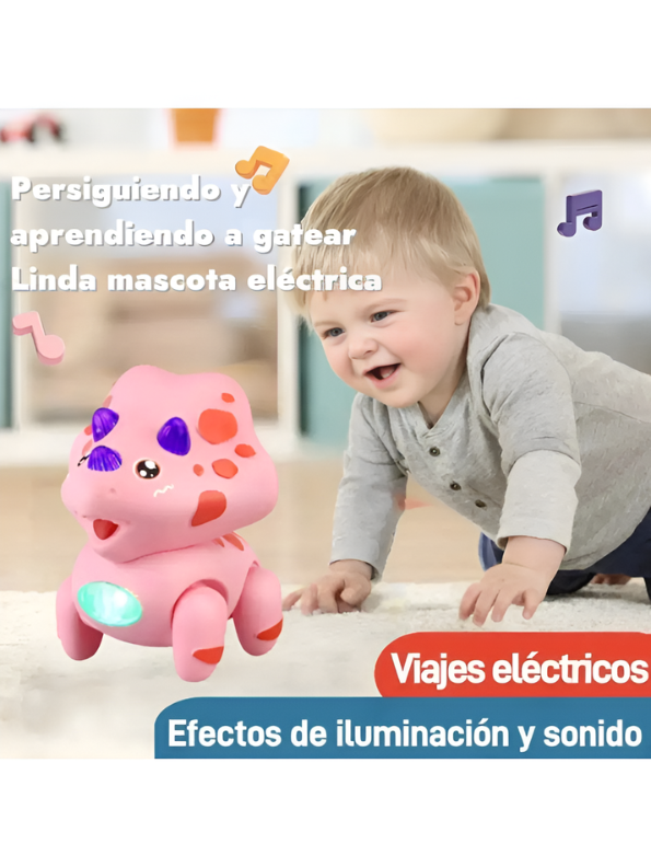 Electric Walking Triceratops Toy for Babies – Pink Musical Crawling Dinosaur with LED Lights, Pull String Action, Early Educational Sensory Toy for Infants and Toddlers TV4682