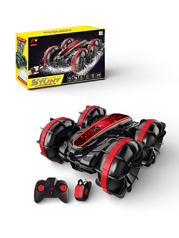 2-in-1 Amphibious RC Stunt Car with Gesture Control – Red All-Terrain Remote Control Vehicle for Land & Water Adventures TV2584