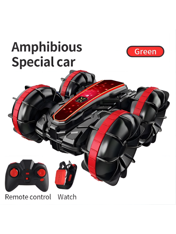 2-in-1 Amphibious RC Stunt Car with Gesture Control – Red All-Terrain Remote Control Vehicle for Land & Water Adventures TV2584